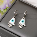 Silver Tone Colorful Enamel Hamsa Evil Eye Huggie Earrings view 7