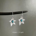 Antique Silver Star Turquoise Cabochon Hook Drop Earrings view 1