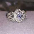 White Gold Marquise Halo Butterfly Shoulder Ring Alloy view 3