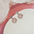 Silver Heart Top and Pink Wreath Dangle Stud Earrings view 3
