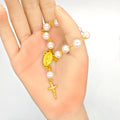 White Pearl Gold Crucifix Rosary Bracelet Medal Charm view 4