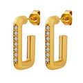 Rectangular Geometric Hoop Earrings with Zircon Line view 5
