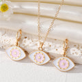 Gold Tone Enamel Eye Pendant Necklace Huggie Earrings and Sets view 2
