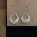 Silver Filigree Lace Openwork Hoop Earrings Crescent view 1