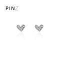 Mini Heart Pave Crystal Stud Earrings Silver Gold Options view 3