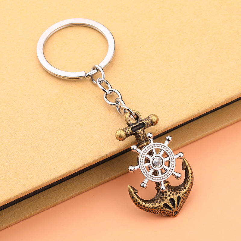 Vintage Pirate Ship Anchor Alloy Keychain Rotating Pendant Accessory
