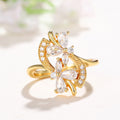 Gold Tone Floral Leaf CZ Ring and Matching Ear Clip Set view 6