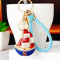 Jeweled Fortune Sailing Ship Keychains with Braided Wrist Loops view 2