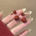 Dark Red Double Round Gold Hoop Dangle Stud Earrings view 2