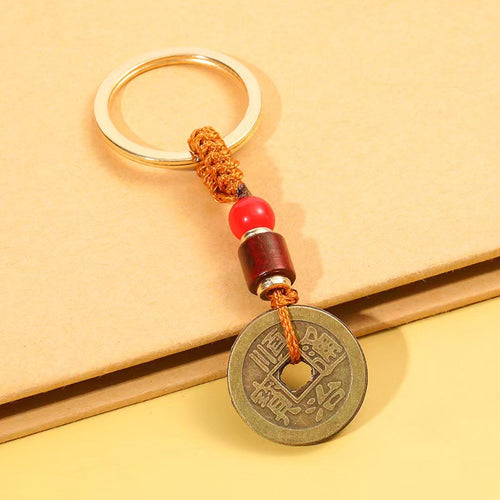 Chinese Knot Five Emperor Coins Alloy Keychain Gift Pendant