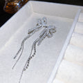 Silver Tone Bow And Chain Fringe Drop Earrings Fashion Jewelry view 6