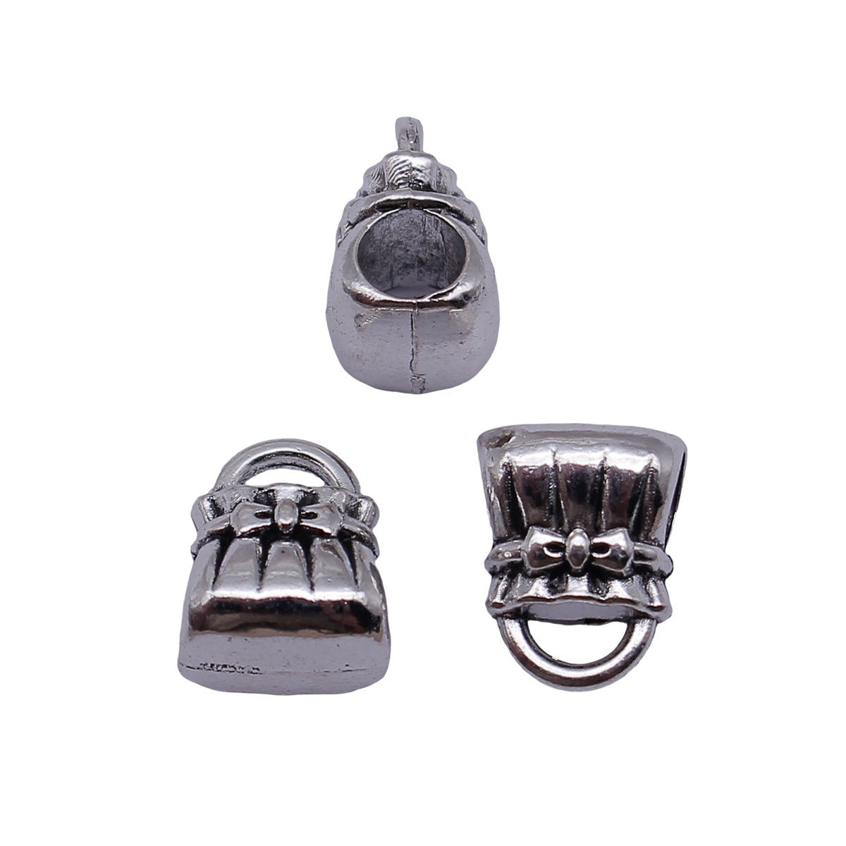 12x9.6x8mm 1.8g Antique Silver Zinc Alloy Handbag Large Hole Beads for DIY Bracelet Jewelry Making
