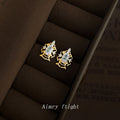 Gold Openwork Crown Marquise Crystal Stud Earrings Pair view 4