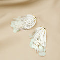 White Pearl Seed Bead Fringe Earrings Sequin Tube Drops view 3