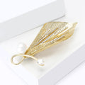 Openwork Calla Lily Pearl Rhinestone Brooch Gold Tone view 2