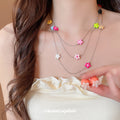 Silver Multilayer Colorful Flower Necklace Orange Ball Studs view 1