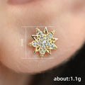 Gold Tone Eight Point Star Stud Earrings With Clear Stones view 5