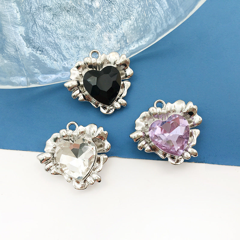 Rhinestone Zinc Alloy Heart Charm Pendant for DIY Earrings Necklaces Keychains