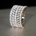 Silver Tone Wide Leaf Marquise CZ Multi-Row Band Finger Ring view 2