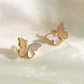 Gold-Tone Shell and Pave Stone Butterfly Stud Earrings view 3
