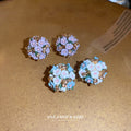 Ceramic Flower Cluster Stud Earrings in Purple and Blue view 3