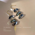 Gold Tone Triple Iridescent Glass Pebble Drop Earrings view 3