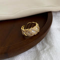 Gold Twist Weave Crystal Open Adjustable Cocktail Ring view 1