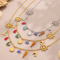 Stainless Steel Ocean Charm Necklace Sunburst Pendant Gold Steel view 2