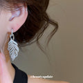 Crystal Leaf Drop Earrings with Silver Tone Openwork view 4