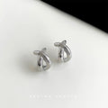 Ribbed Cross Metal Stud Earrings Silver Gold Finishes view 6