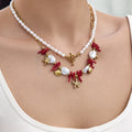 Gold 316L Stainless Ocean Charm Pearl Layered Necklace Two Styles view 2
