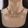 Multicolor Cube Natural Stone Bead Necklace Gold Discs view 3