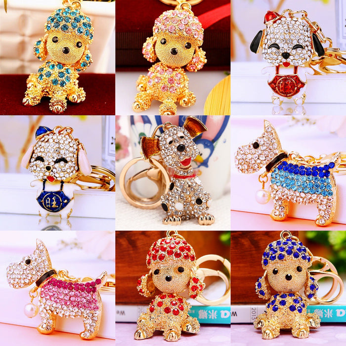 Jeweled Poodle and Dog Keychain Collection With Strap Options