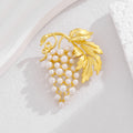 Gold Tone Grape Leaf Pearl Look Cluster Metal Brooch Pin view 5