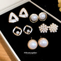 Gold Pearl White Enamel Stud Earring Set Five Pair Styles view 2