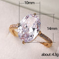 Silver Gold Large Oval Clear CZ Solitaire Pavé Band Ring view 5