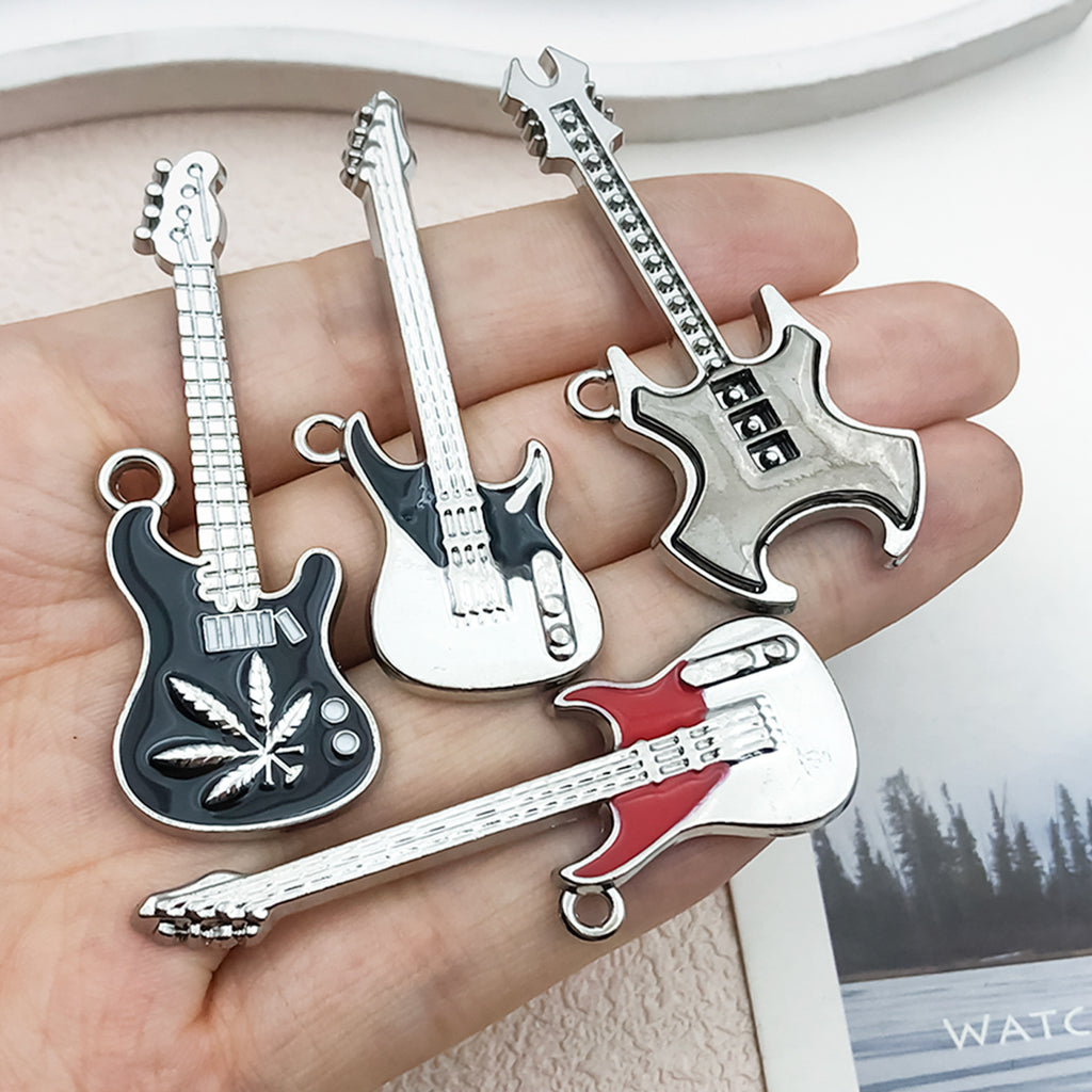 Zinc Alloy Enamel Guitar Instrument Charm Pendant for DIY Keychain Necklace