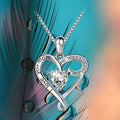 Silver Tone Mom Heart Clear Crystal Pendant Necklace view 2