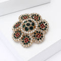 Round Crystal Flower Brooch with Antique Gold Petal Setting view 3