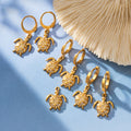 Turtle Charm Dangle Hoop Earrings Clear Crystal Shell view 2