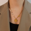 Double Layer OT Clasp Round Disc Letter Pendant Necklace view 6