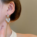 Silver Crystal Open Heart Drop Earrings with Teardrop Tops view 3