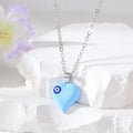 Silver Tone Puffy Heart Evil Eye Pendant Necklaces in Five Colors view 7