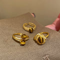 Gold Open Ring Brown Tiger Eye Oval Stone Clear Accents view 2