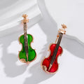 Green Gold Tone Violin Enamel Two Designs Metal Brooch Pin view 4