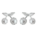 Silver Tone Clear Leaf Double Pearl Cherry Stud Earrings view 5