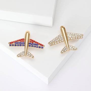 Rhinestone Airplane Metal Brooch in Gold and Tricolor Styles