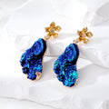 Gold Tone Irregular Druzy Style Stone Post Drop Earrings in Nine Colors and Shapes view 6