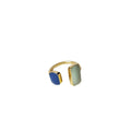Gold Tone Dark Blue And Pale Green Square Open Ring For Women view 5