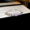 Pink Round Center And Clear Marquise Crystal Cuff In Gold Or Silver Tone view 6